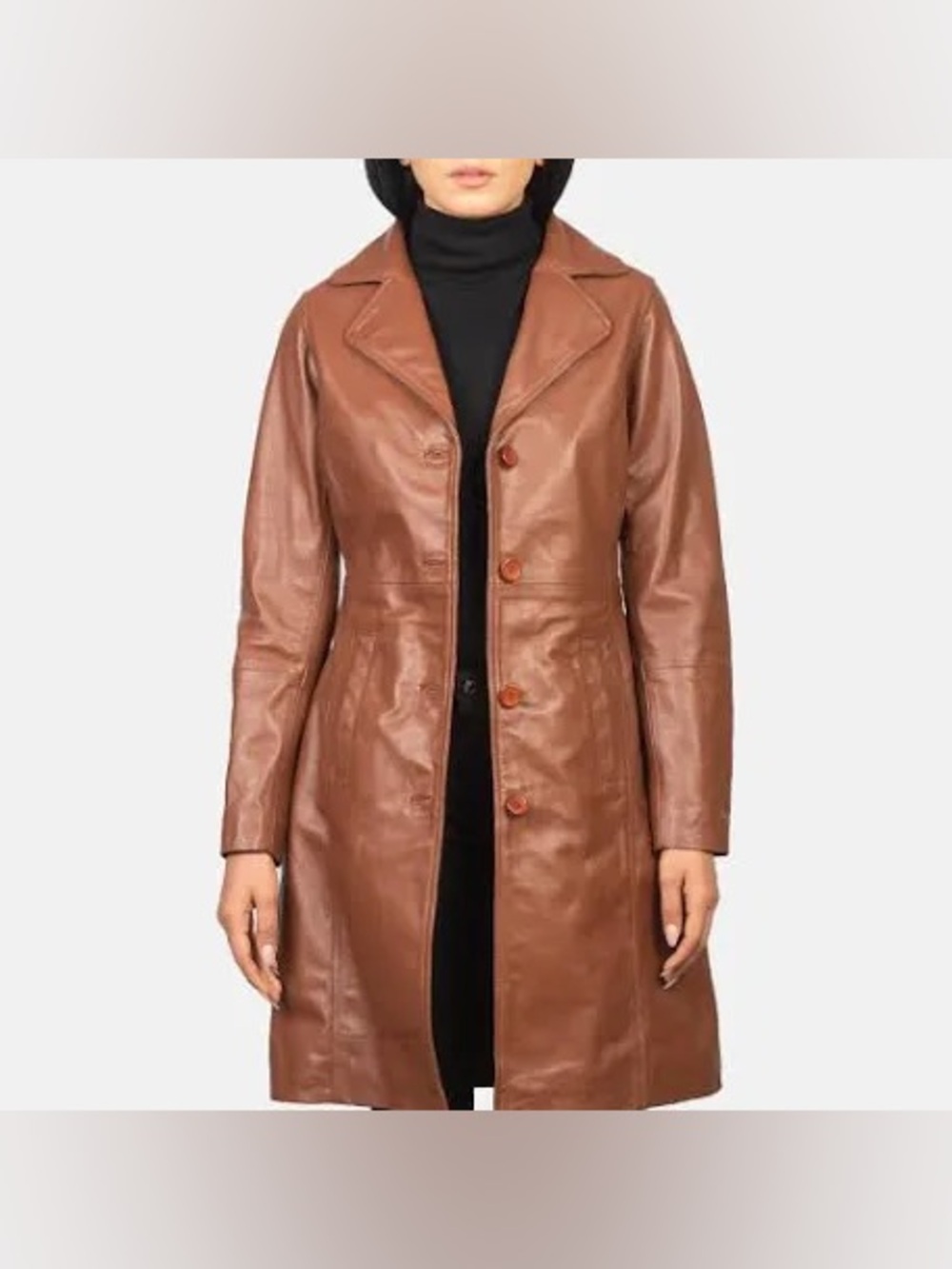 Vintage Women’s Chestnut Brown Leather Button-Front Coat